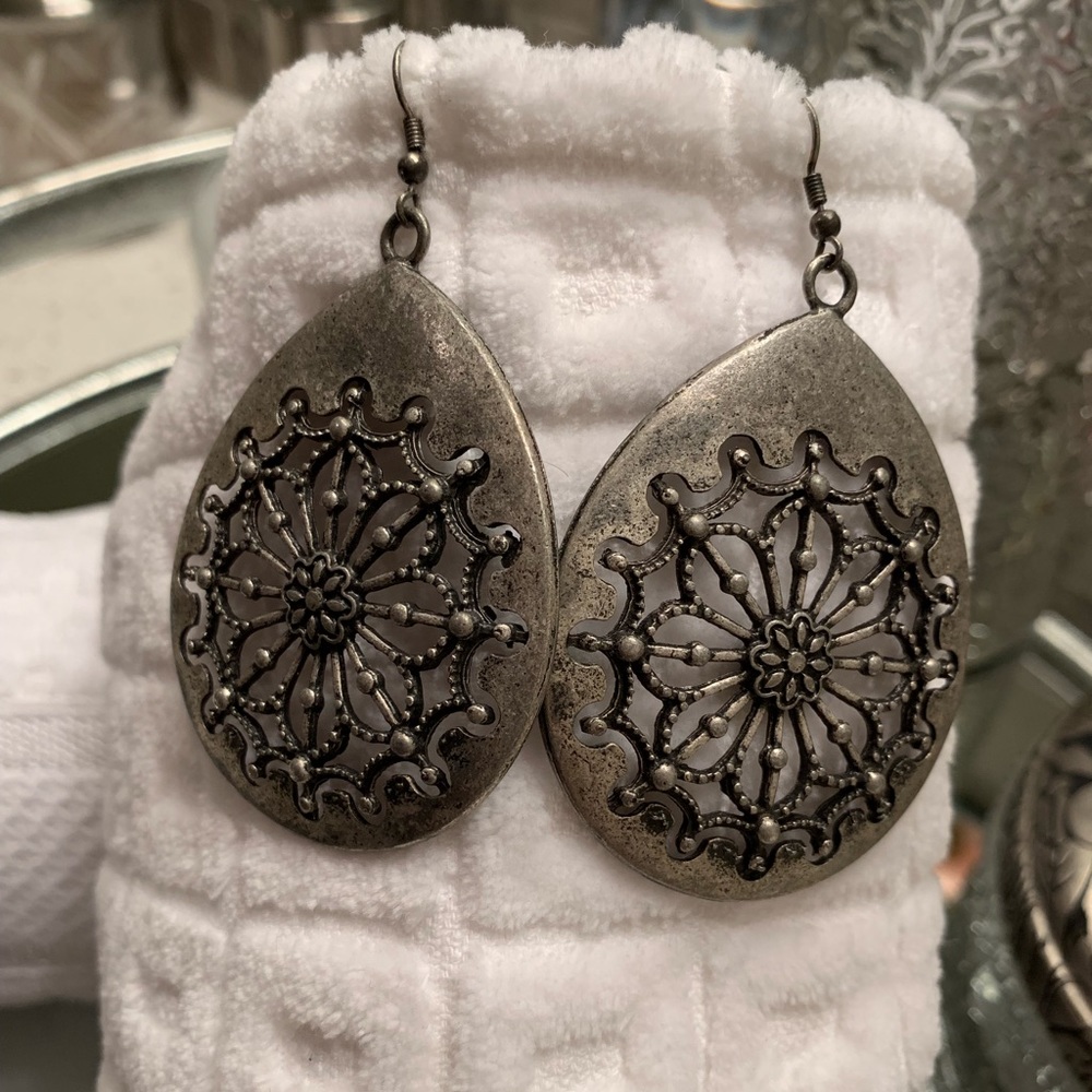 Boho distressed silver cutout earrings